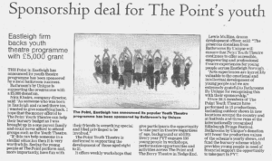 This is an image of a newspaper article about the donation that we made to The Points youth theatre group bursary fund, in Eastleigh