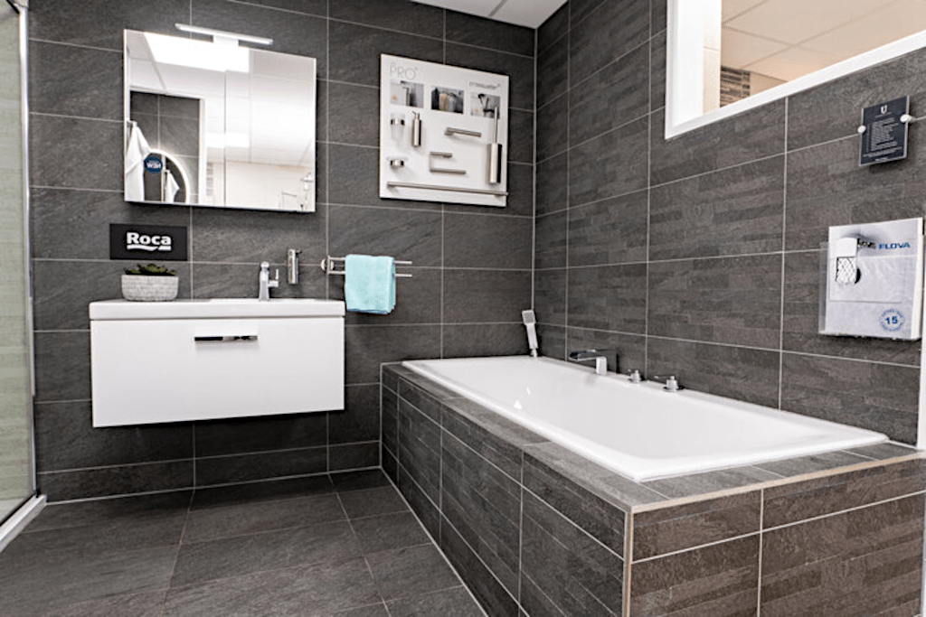 This is a photo of one of our bays in our bathroom showroom